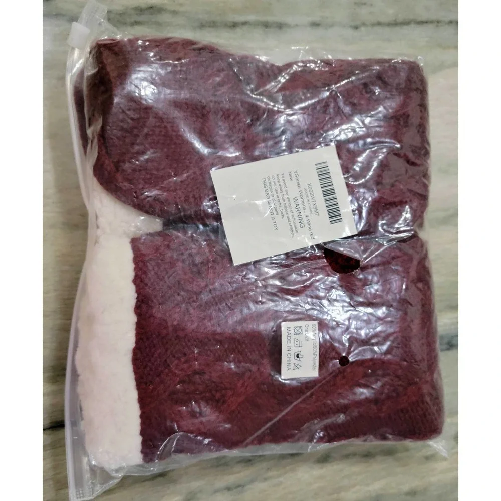 YSENSE Knit Sherpa Lined Slipper Socks Red Wine NWT